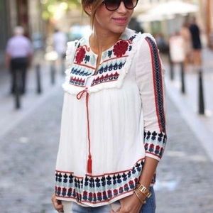 Zara Trafaluc Boho Embroidered Open Jacket with Fringe